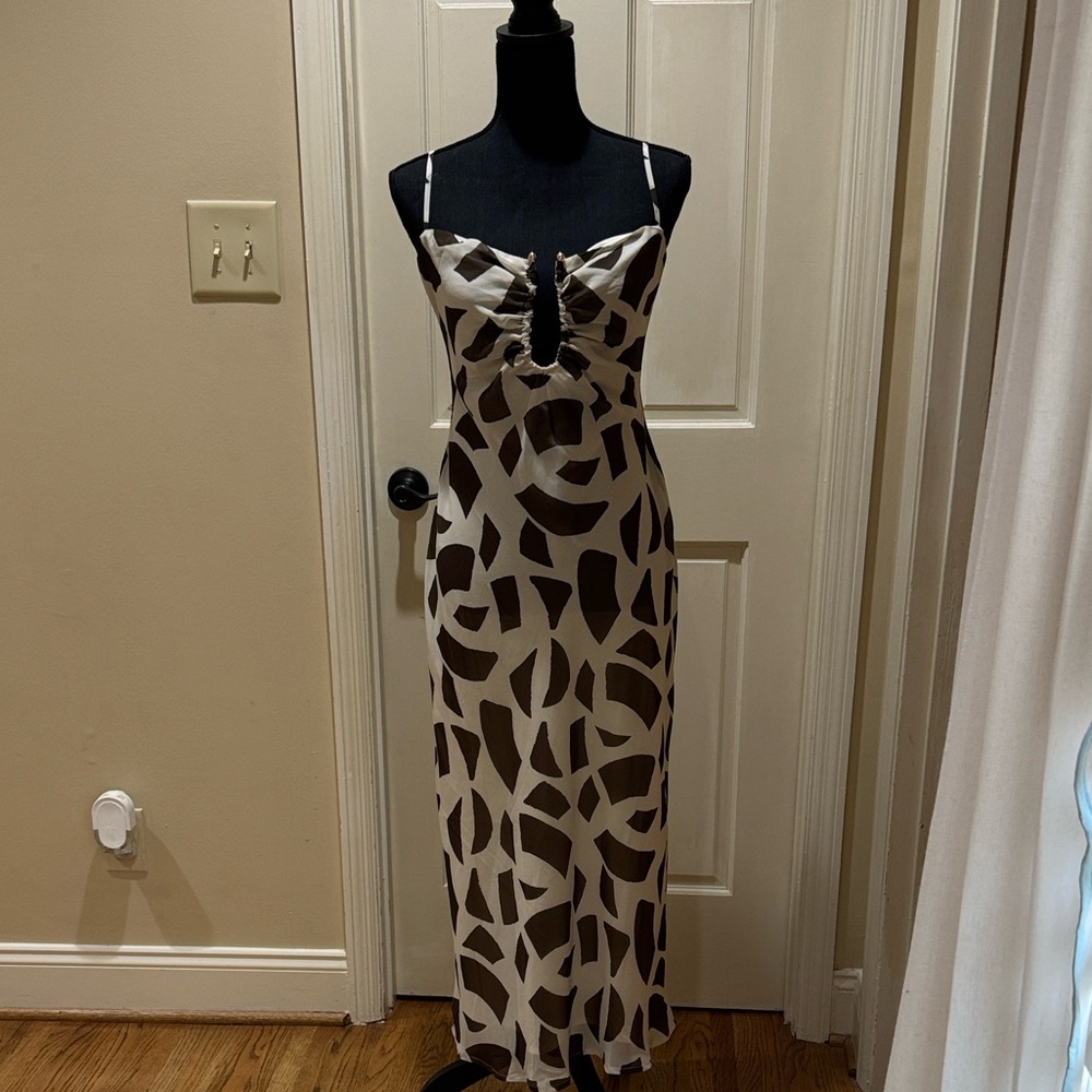 Runaway The Label Dress in Brown and White